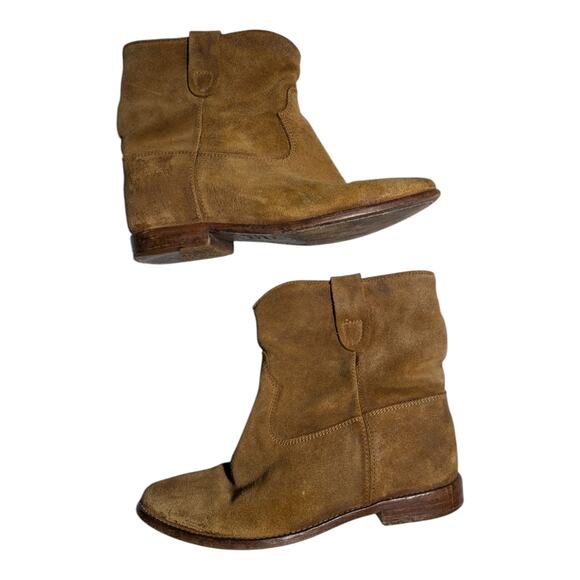 Isabel Marant Crisi Camel Tan Suede Hidden Wedge Western Ankle Boots 40 9.5 - Picture 1 of 6